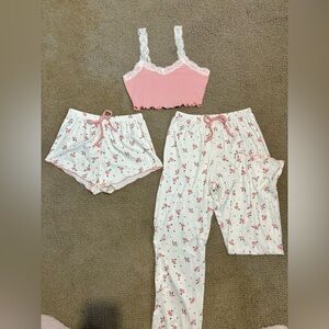 Pink floral 3 piece pajama set